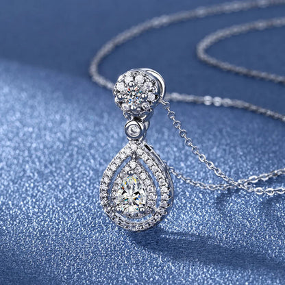 925 Sterling Silver Necklace Clavicle Chain Sparkling Zircon Teardrop