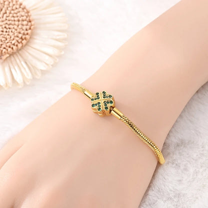 925 Sterling Silver Golden Four-Leaf Clover Snake Chain Bracelet