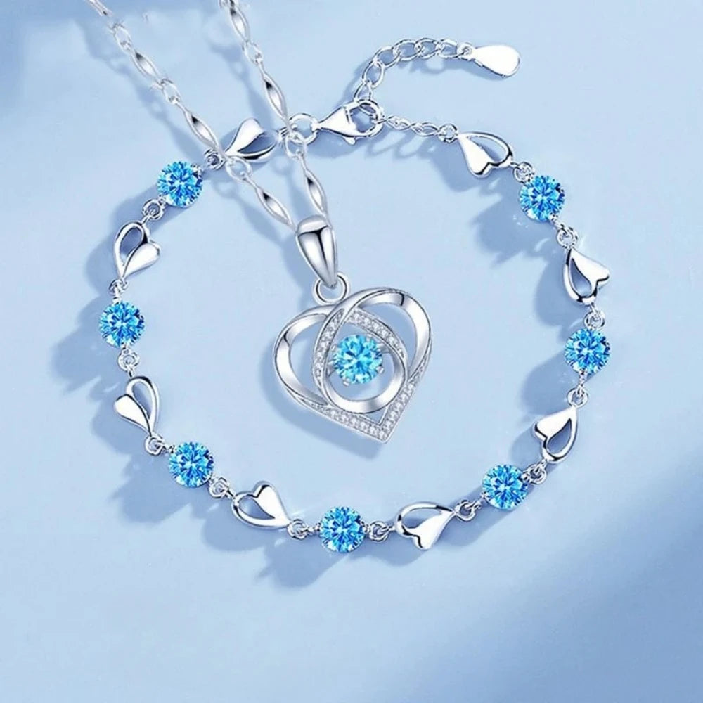 925 Sterling Silver Heart Necklace & Bracelet Set