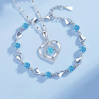 925 Sterling Silver Heart Necklace & Bracelet Set
