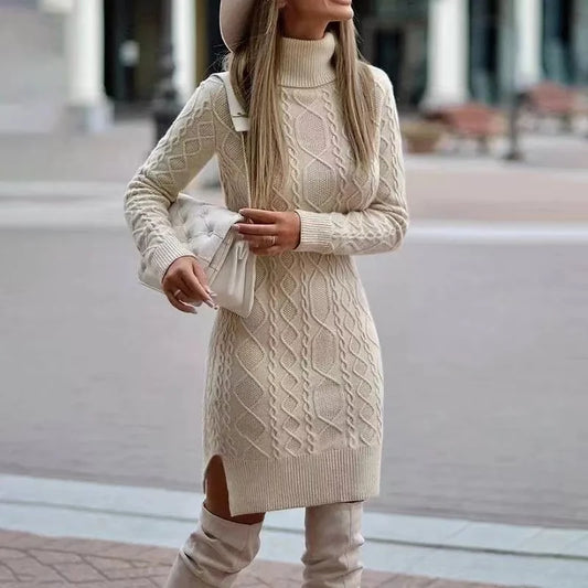 High Neck Warm and Thickened Long Sleeve Dress