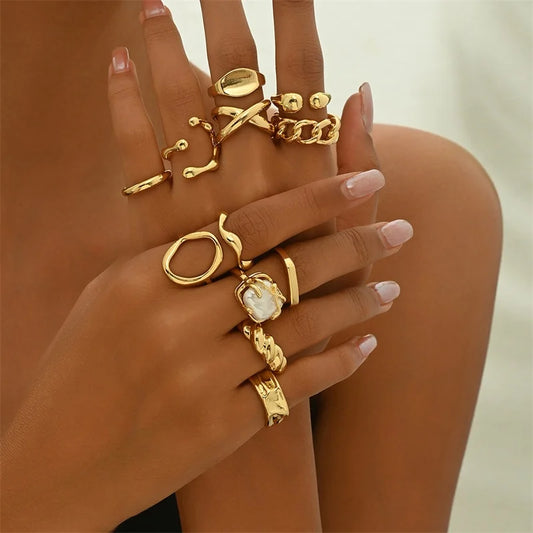 12pcs/set Vintage Irregular Geometric Open Rings