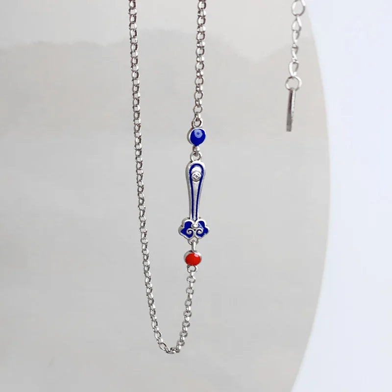 S925 Ethnic Simple Enamel Colourful Ruyi Shape Anklet