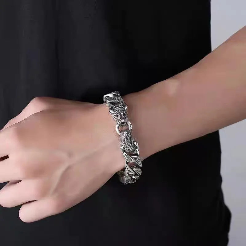 S925 Double Leopard Men's Bracelet
