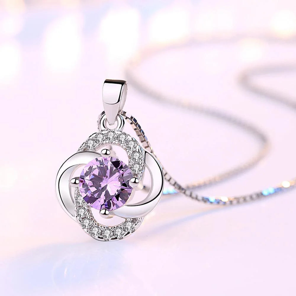 S925 Flower Amethyst Pendants Necklaces