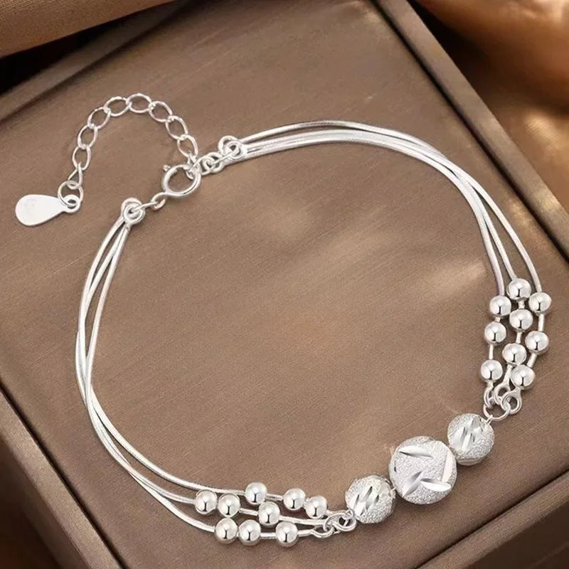 Fine 925 Sterling Silver Lucky Beads Bracelet