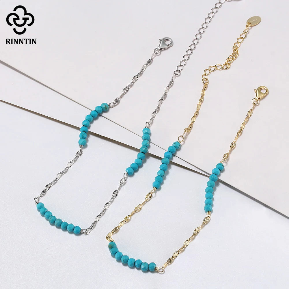 S925 Natural Turquoise Anklet