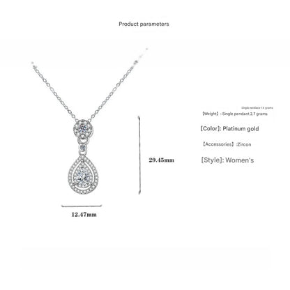 925 Sterling Silver Necklace Clavicle Chain Sparkling Zircon Teardrop
