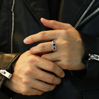925 Sterling Silver Vintage Square Blue Ring