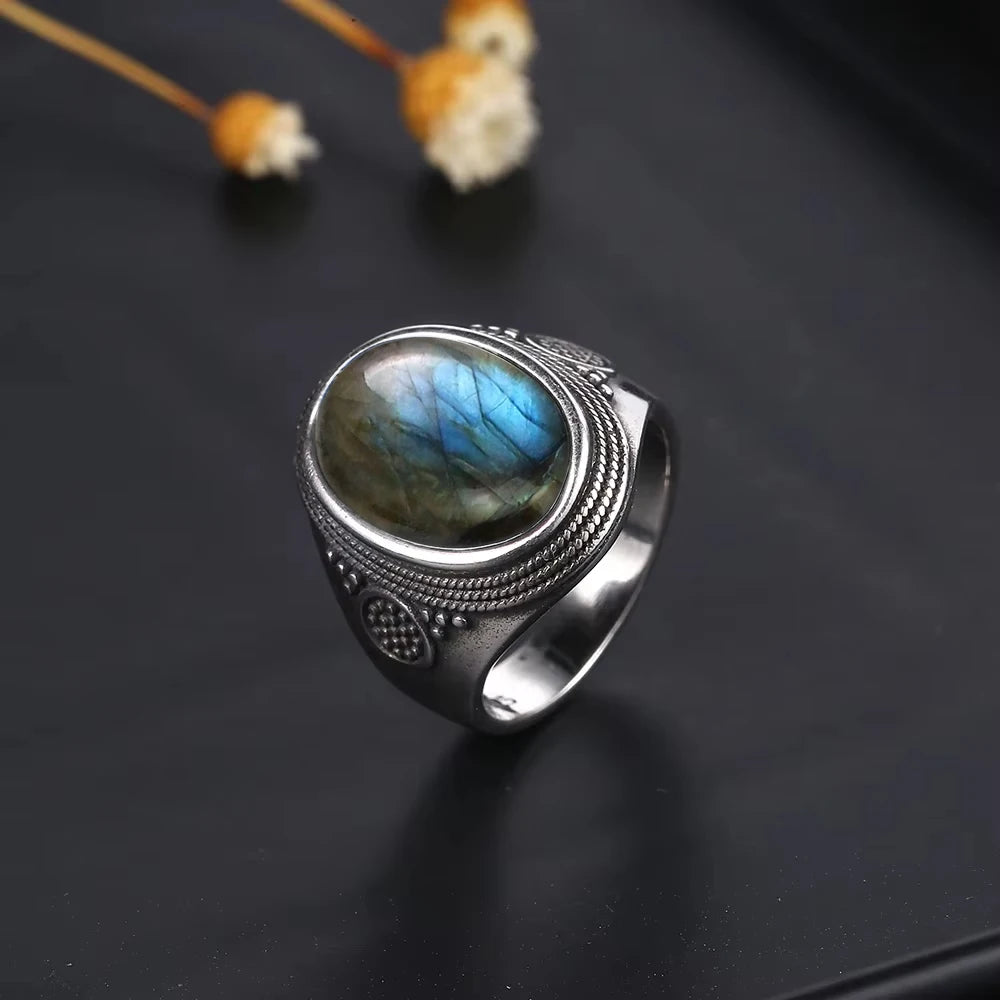 Vintage S925 Sterling Silver Ring with Natural Moonstone Stone