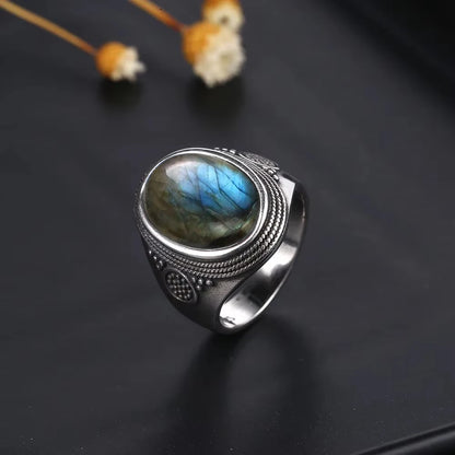 Vintage S925 Sterling Silver Ring with Natural Moonstone Stone