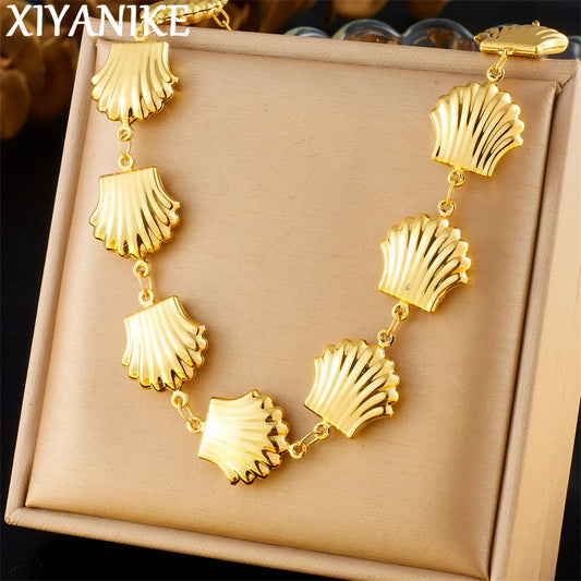 Stainless Golden Large Shell Necklace