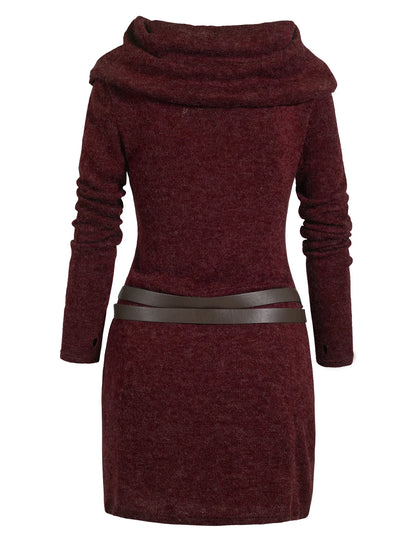 Full Sleeve Belted Knitted dress vestidos