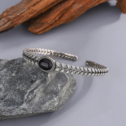 925 Sterling Silver Vintage Bracelets with Black Stone