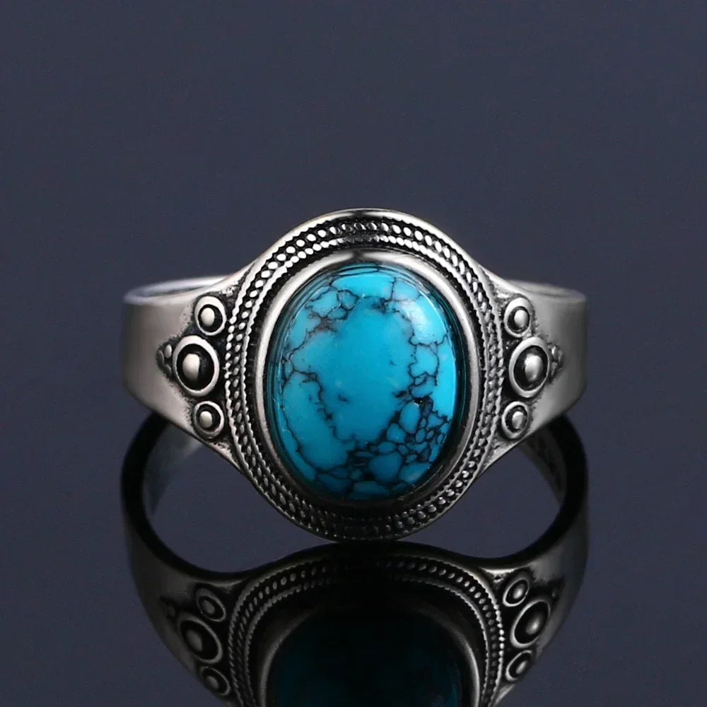 S925 Sterling Silver With Natural Turquoise Stone Rings