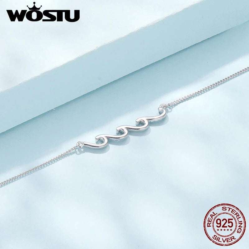 925 Sterling Silver Ocean Blue Wave Charm Anklet