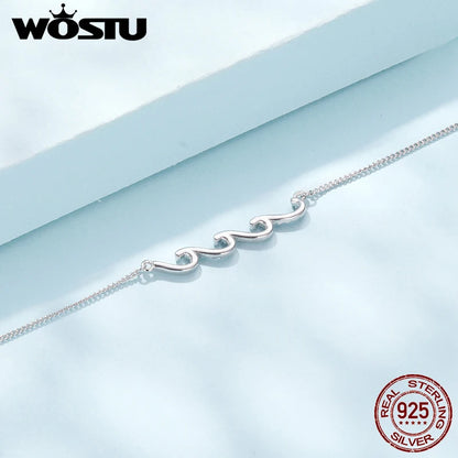925 Sterling Silver Ocean Blue Wave Charm Anklet