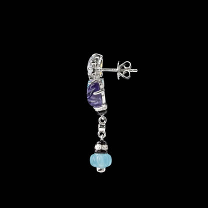 S925 Vintage Style Purple Blue Gradient Floral Dangle Earrings