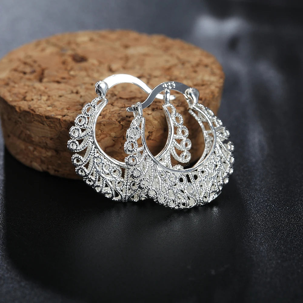 925 Sterling Silver Hollow Carved drop Earrings