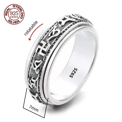 Rotatable S925 Sterling Silver Vintage Retro Stars Auspicious Cloud Couple Ring