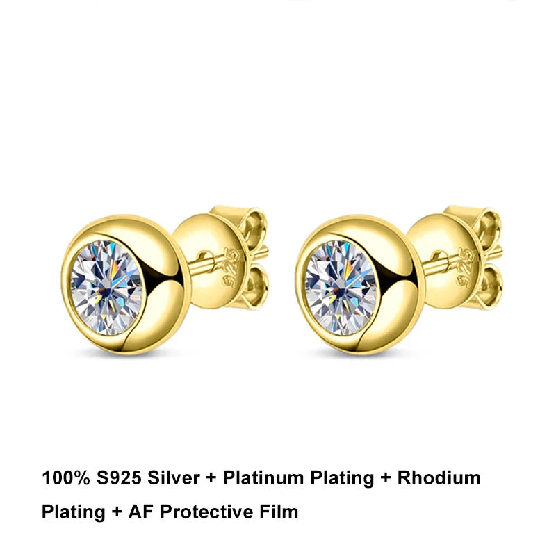 18K S925 Round Bezel 0.3/0.5CT Moissanite Earrings