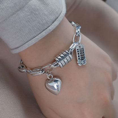 925 Sterling Silver Bracelets with Heart Charm