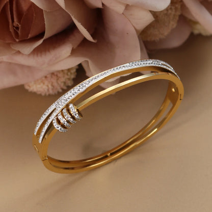 Crystal Cutout Knot Stainless Steel Gold Colour Charm Bracelet