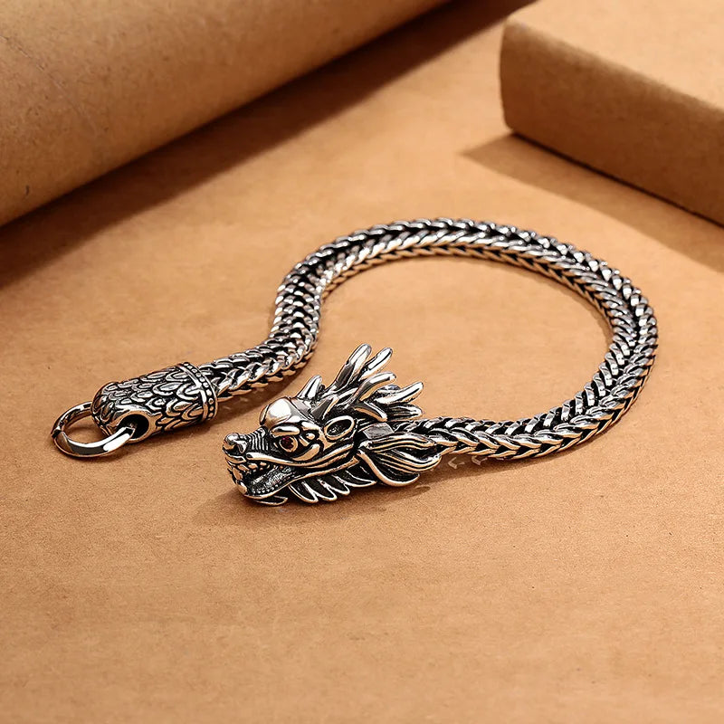 925 Sterling Silver Bracelet Vintage Dragon Chain