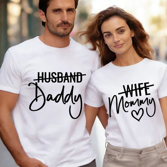 Fun Daddy Mommy Letter Print Couple T Shirt
