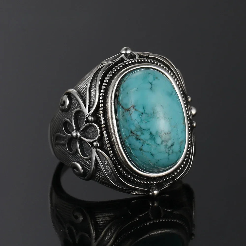 S925 Sterling Silver With Natural Turquoise Stone Rings