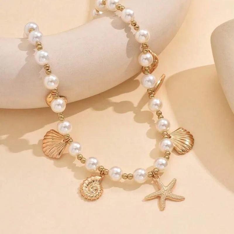 Bohemia Conch Starfish Imitation Pearl Necklace