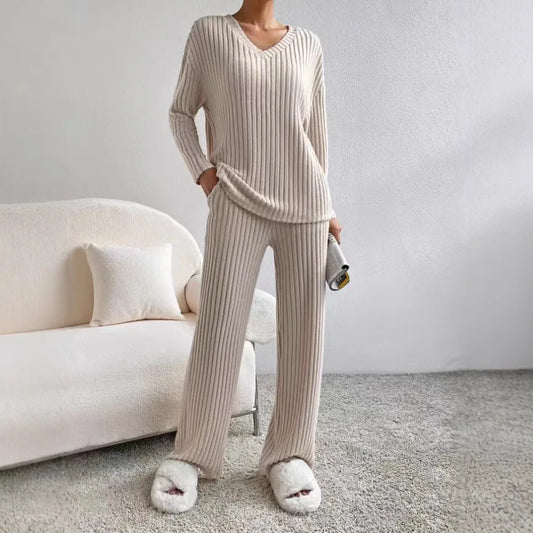 Autumn Winter Ribbed Knit Two Piece Set