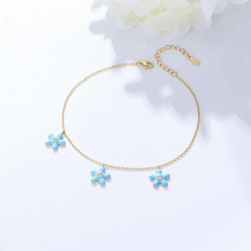 S925 CZ Cubic Zirconia Beach Enamel Starfish Anklet