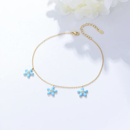 S925 CZ Cubic Zirconia Beach Enamel Starfish Anklet