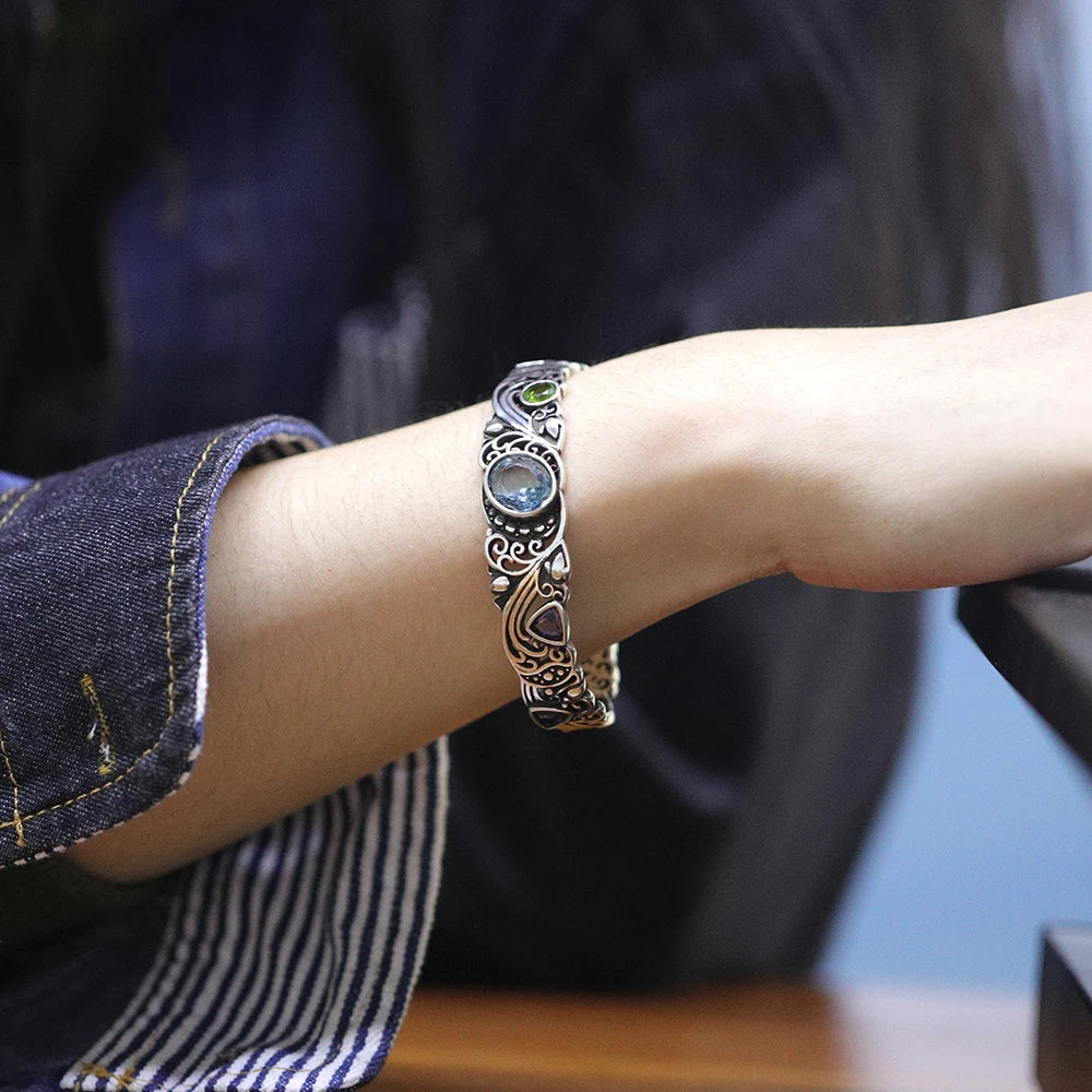 S925 Blue & Purple Gemstone Bracelet