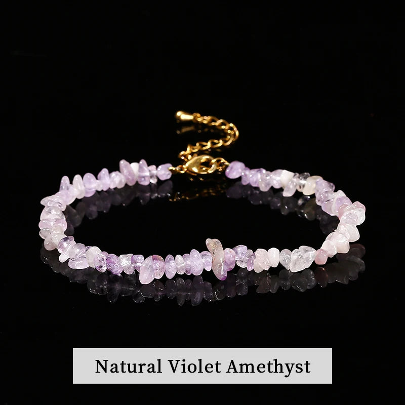 Amethyst Rock Quartz Crystal Stone Chip Bead Bracelet