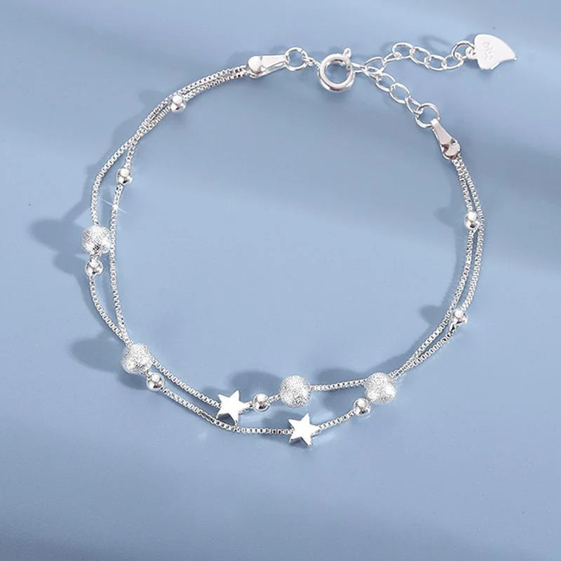 925 Sterling Silver Heart Shaped Necklace Bracelet Set