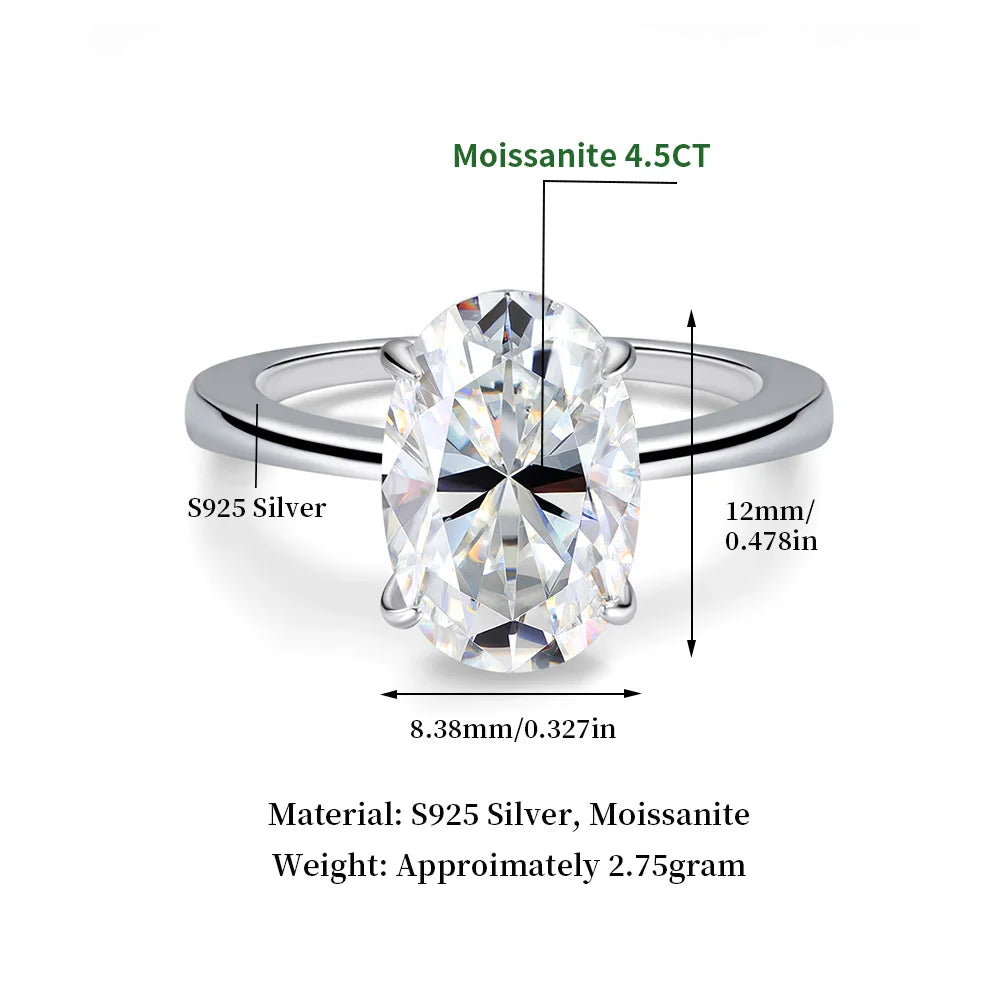 S925 4.5CT Oval Moissanite Ring