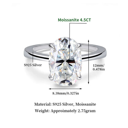 S925 4.5CT Oval Moissanite Ring