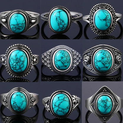 S925 Sterling Silver With Natural Turquoise Stone Rings
