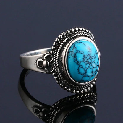 S925 Sterling Silver With Natural Turquoise Stone Rings