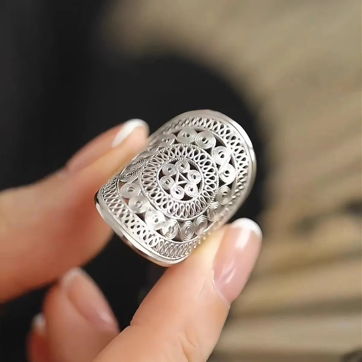 Copper Drum Flower Pattern Creative Premium Index Finger Ring