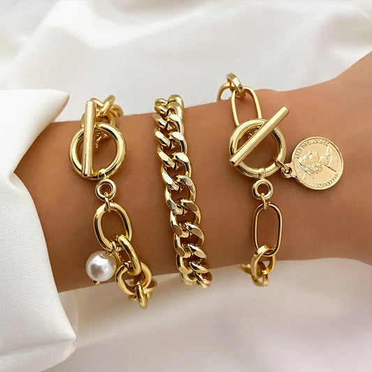 Punk Metal Thick Chain Link Bracelets