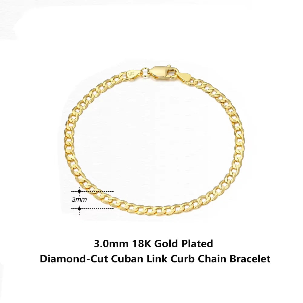 18K Gold Over 925 Sterling Silver Italian Cuban Bracelet