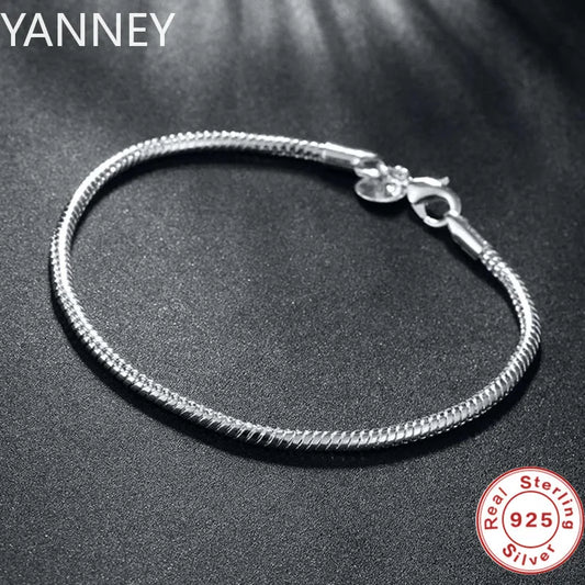 925 Sterling Silver 3mm Snake Chain 8 inches Bracelet For Woman