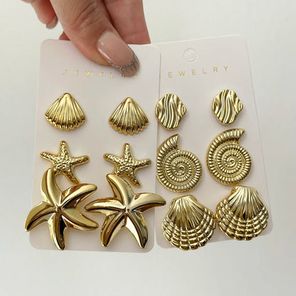 6pcs/Set Trendy Shell Starfish Stud Earrings