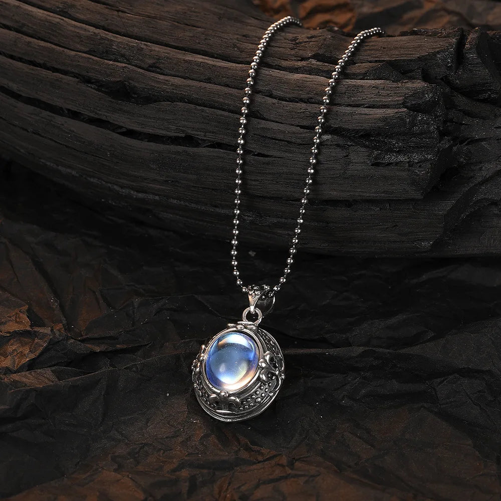 925 Sterling Silver Vintage Fashion Oval Moonstone Zircon