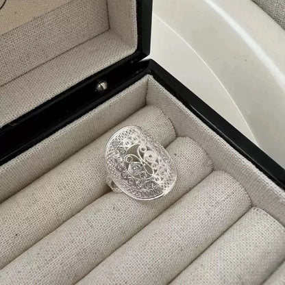 925 Sterling Silver Oval Flower Rings