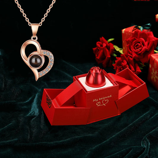 New Romantic "I Love You" Necklace With Rose