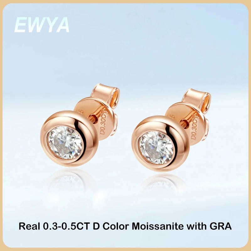 18K S925 Round Bezel 0.3/0.5CT Moissanite Earrings